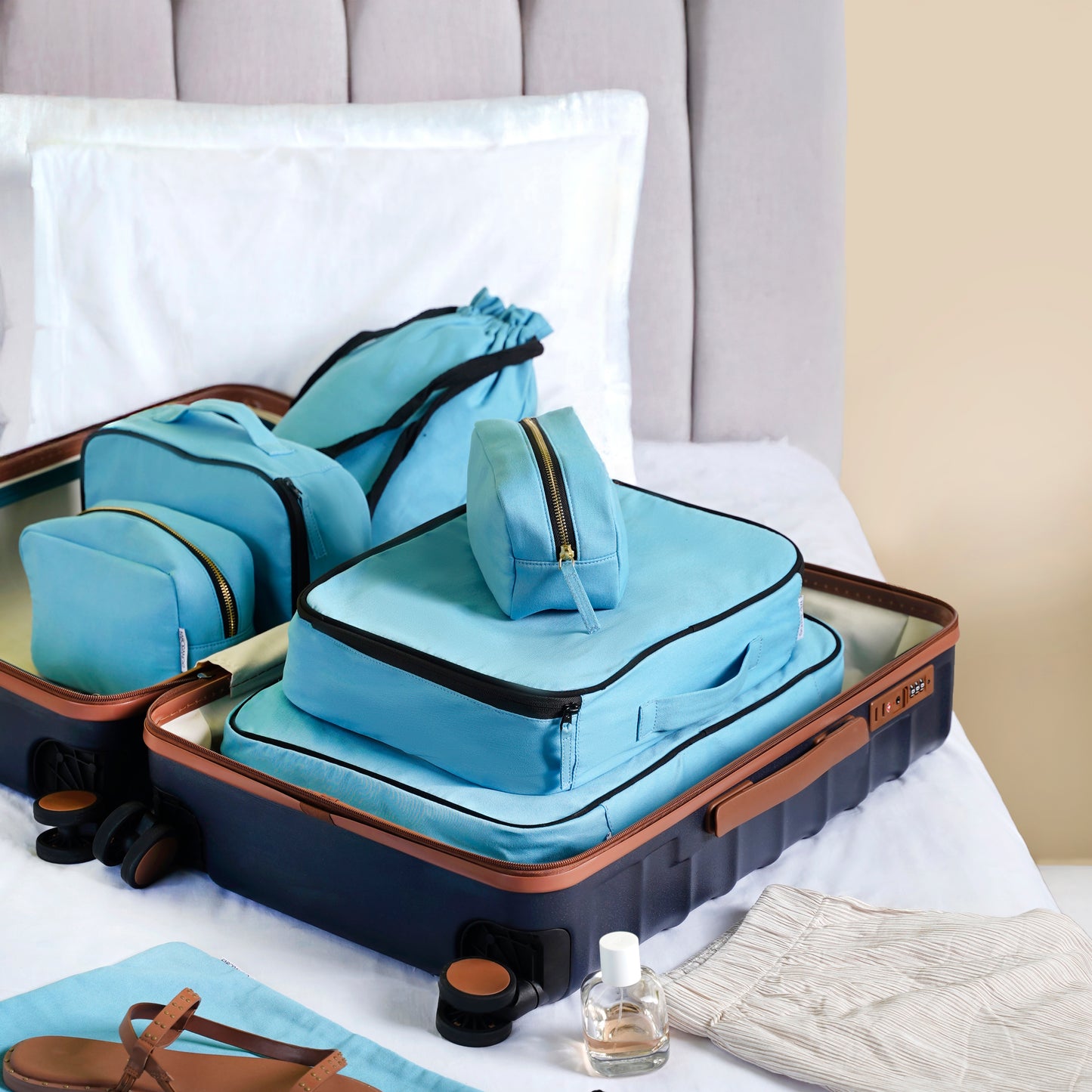 Complete Cotton Travel Set – 9 Pieces Blue Escape