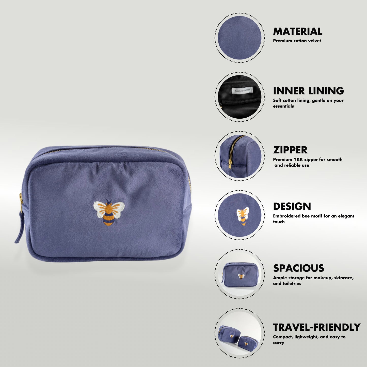 Travel Pouch Honey Bee Large & Small Blue