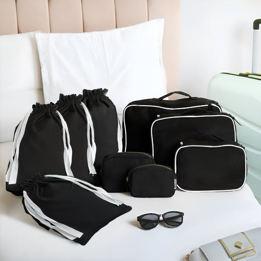 Complete Cotton Travel Set – 9 Pieces Black Voyage
