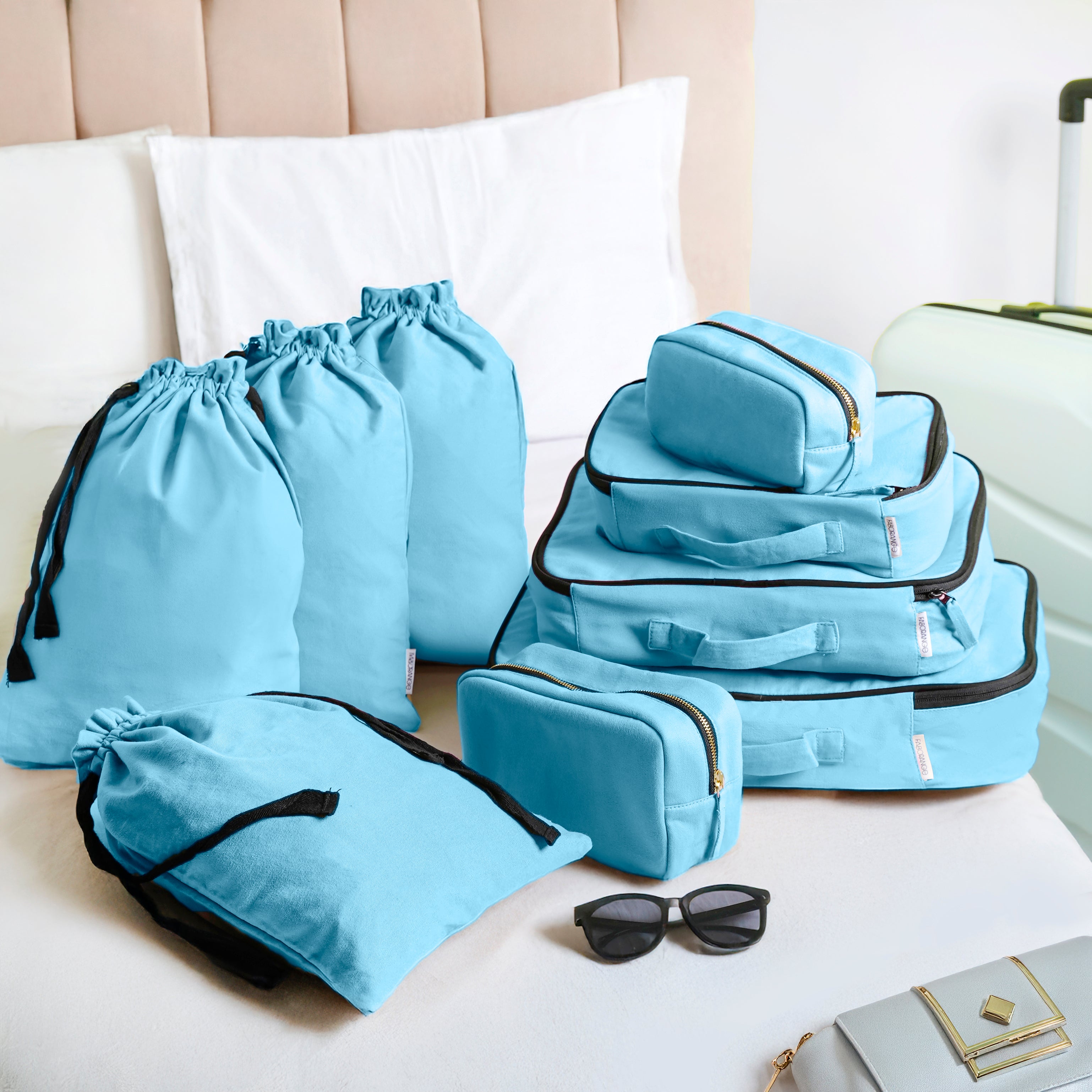 Complete Cotton Travel Set – 9 Pieces Blue Escape – FABORANGE