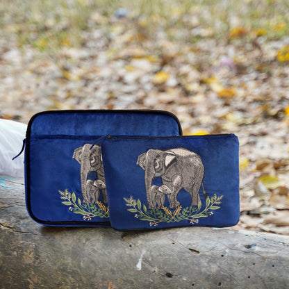 Wild Grace Set Elephant Trails Blue- Laptop Sleeve & Everyday Pouch