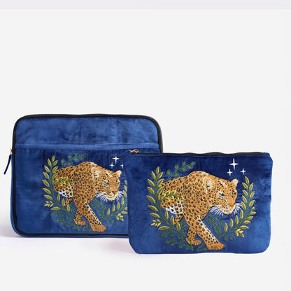 Wild Grace Set Leopard’s Grace Blue Laptop Sleeve & Everyday Pouch
