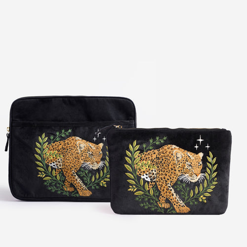 Wild Grace Set Leopard’s Grace Black Laptop Sleeve & Everyday Pouch
