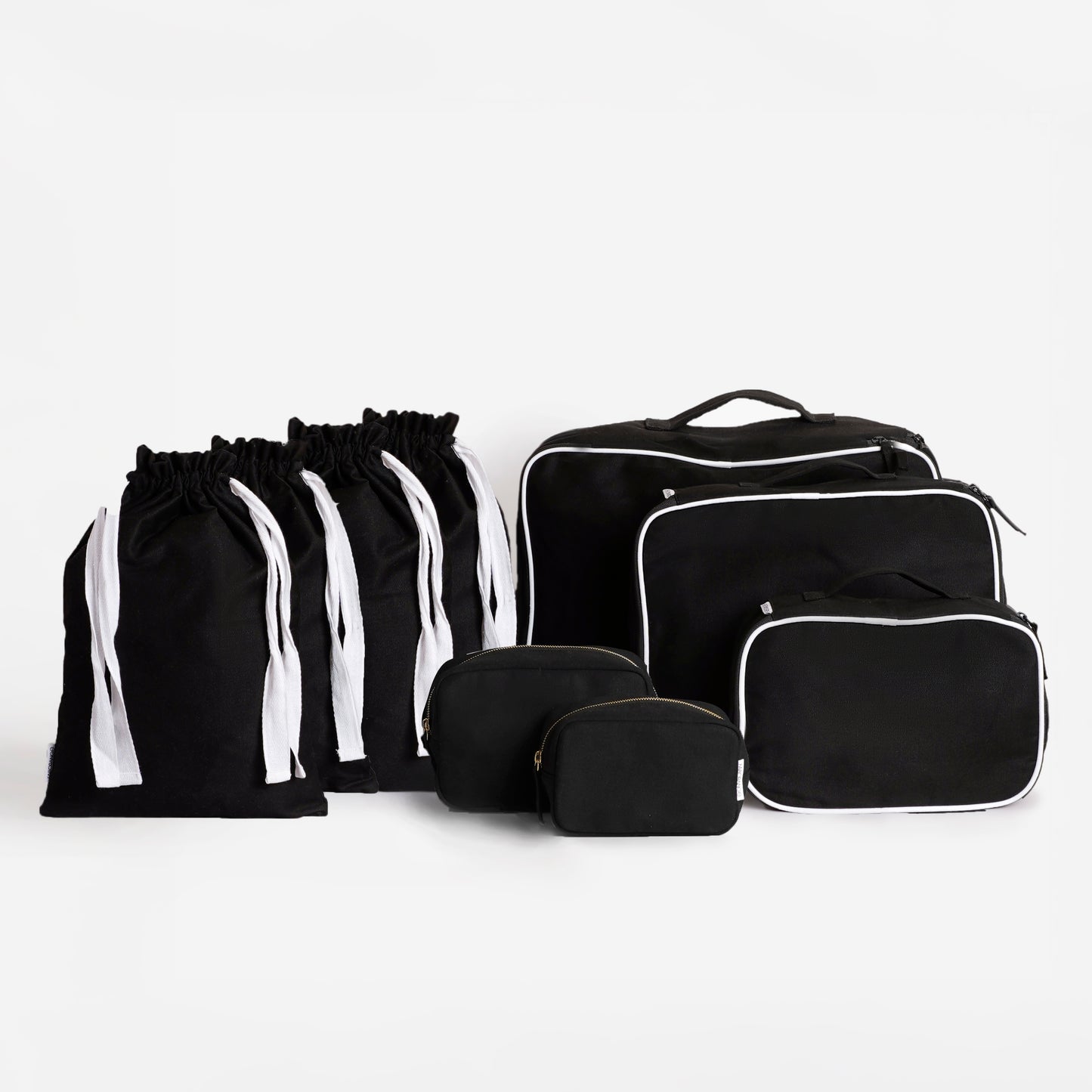 Complete Cotton Travel Set – 9 Pieces Black Voyage