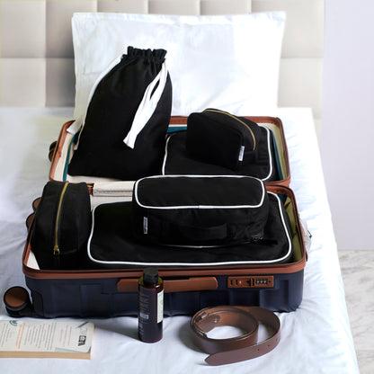 Complete Cotton Travel Set – 9 Pieces Black Voyage