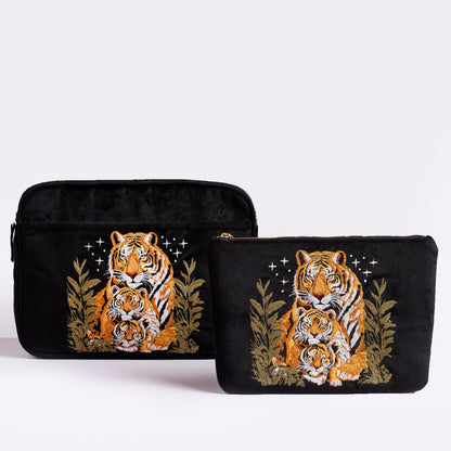 Wild Grace Set Majestic Tigers Black Laptop Sleeve & Everyday Pouch