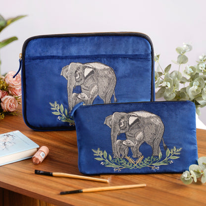 Wild Grace Set Elephant Trails Blue- Laptop Sleeve & Everyday Pouch