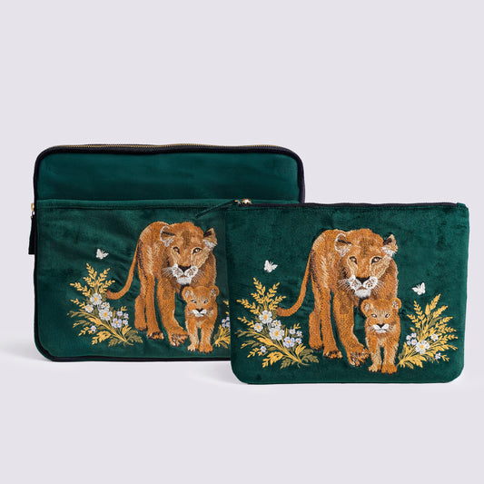 Wild Grace Set Lion's Legacy Forest Green Laptop Sleeve & Everyday Pouch