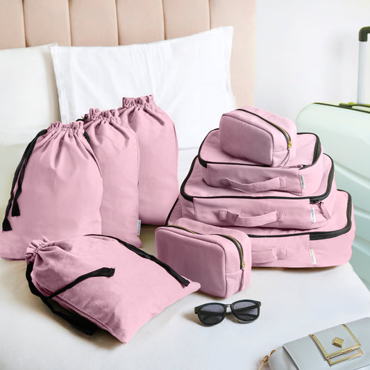 Complete Cotton Travel Set – 9 Pieces Pink Bloom